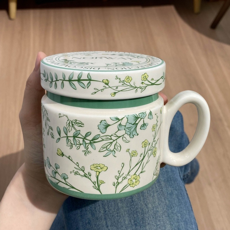 Cană ceramică cu capac și mâner, capacitate mare, pentru mic dejun, rezistentă la temperaturi înalte, cadou de ziua de naștere