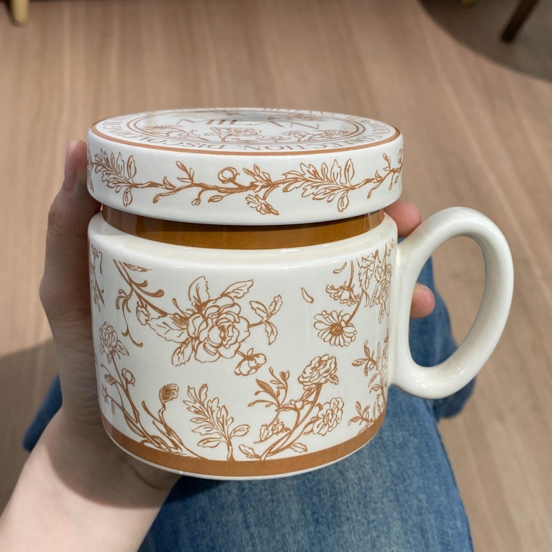 Cană ceramică cu capac și mâner, capacitate mare, pentru mic dejun, rezistentă la temperaturi înalte, cadou de ziua de naștere