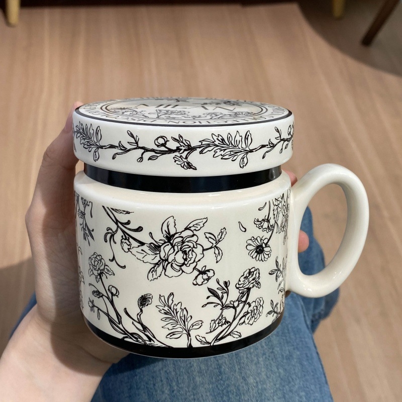 Cană ceramică cu capac și mâner, capacitate mare, pentru mic dejun, rezistentă la temperaturi înalte, cadou de ziua de naștere