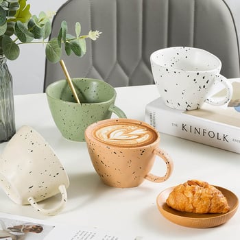 Cană ceramică în stil coreean, cu design de stropi de cerneală și puncte, pentru cafea și mic dejun