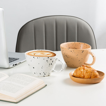 Cană ceramică în stil coreean, cu design de stropi de cerneală și puncte, pentru cafea și mic dejun