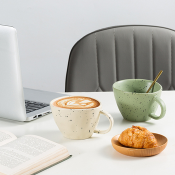 Cană ceramică în stil coreean, cu design de stropi de cerneală și puncte, pentru cafea și mic dejun