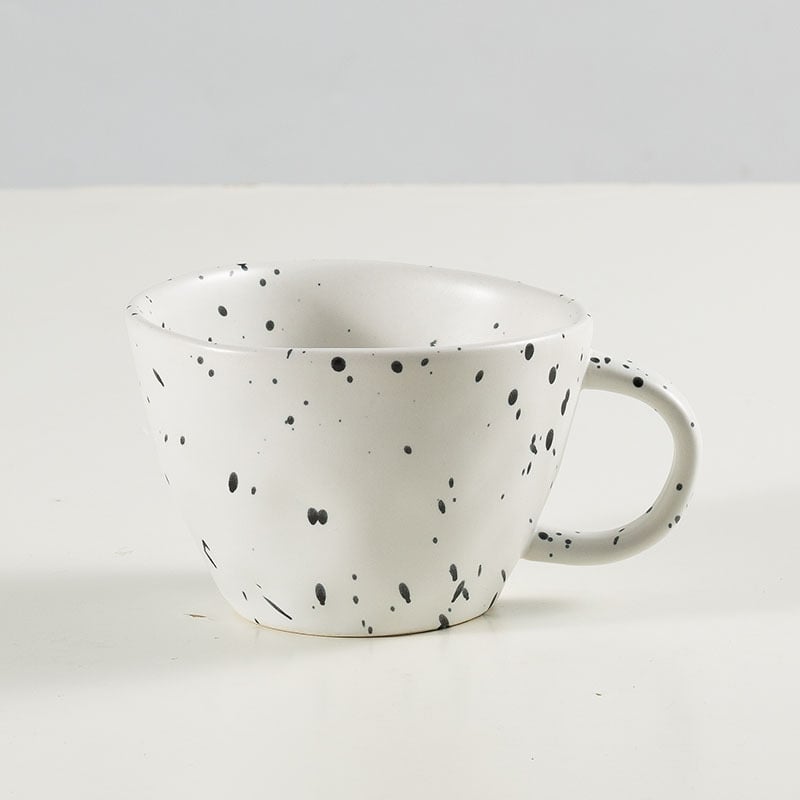 Cană ceramică în stil coreean, cu design de stropi de cerneală și puncte, pentru cafea și mic dejun