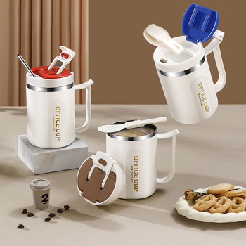 Cană izolată din oțel inoxidabil 304, cu capac și linguriță – unisex, pentru birou, ceai, cafea sau apă