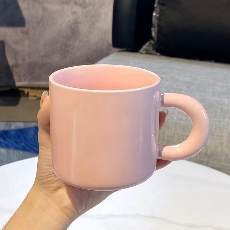 Cană ceramică Milk Fufu pentru cuplu, cu capac și linguriță – pentru cafea/ceai, la birou sau acasă