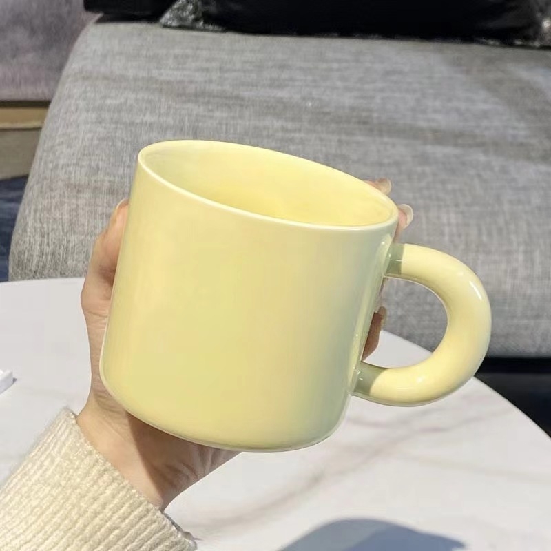 Cană ceramică Milk Fufu pentru cuplu, cu capac și linguriță – pentru cafea/ceai, la birou sau acasă