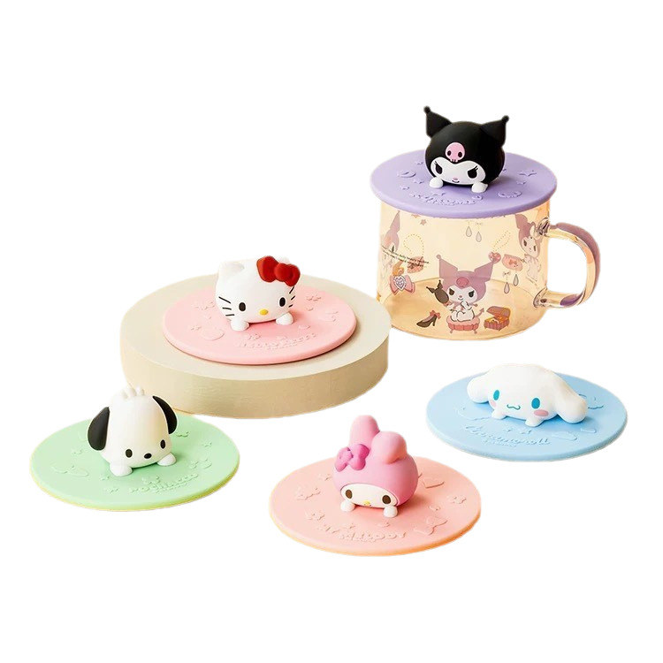 Capac din silicon alimentar Sanrio Hello Kitty, universal, rotund, design drăguț pentru pahare din sticlă
