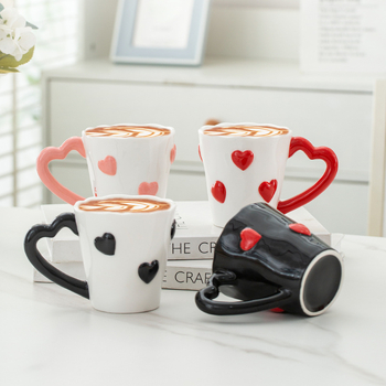 Cana ceramică pictată manual, cu mâner în formă de inimă, pentru lapte și cafea, design drăguț pentru cuplu