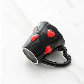 Cana ceramică pictată manual, cu mâner în formă de inimă, pentru lapte și cafea, design drăguț pentru cuplu