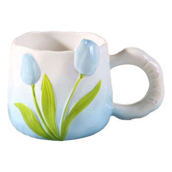 Cană de cafea ceramică în formă de lalea, pictură manuală sub glazură, design floral, pentru femei, estetică înaltă