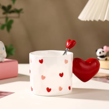 Set de două căni ceramice cu inimă 3D – cadou de Ziua Îndrăgostiților, pentru cafea, mic dejun sau lapte