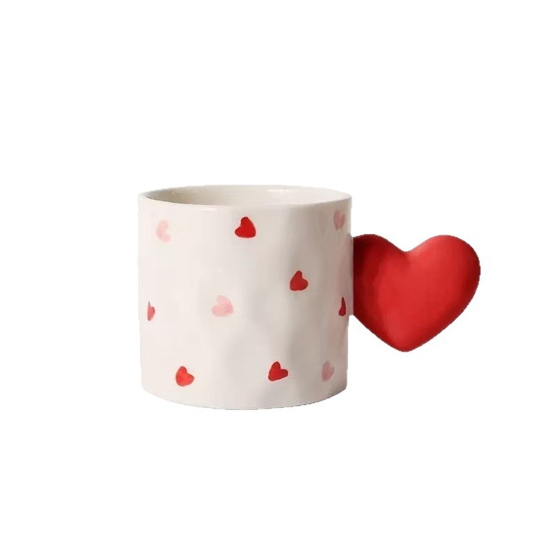 Set de două căni ceramice cu inimă 3D – cadou de Ziua Îndrăgostiților, pentru cafea, mic dejun sau lapte