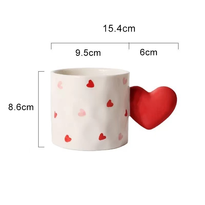 Set de două căni ceramice cu inimă 3D – cadou de Ziua Îndrăgostiților, pentru cafea, mic dejun sau lapte