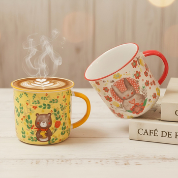 Cană ceramică drăguță cu personaje de desene animate pentru copii, cană zilnică pentru băut, compatibilă cu microundele pentru încălzirea laptelui, cană pentru cuplu