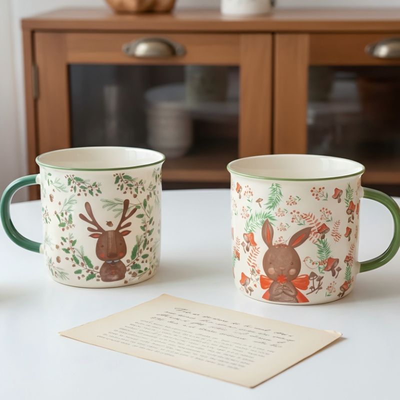 Cană ceramică drăguță cu personaje de desene animate pentru copii, cană zilnică pentru băut, compatibilă cu microundele pentru încălzirea laptelui, cană pentru cuplu