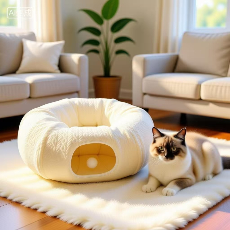 Jacquard pliš tunelska mačja postelja, tunelsko sklonište, donut oblik, sklopivo