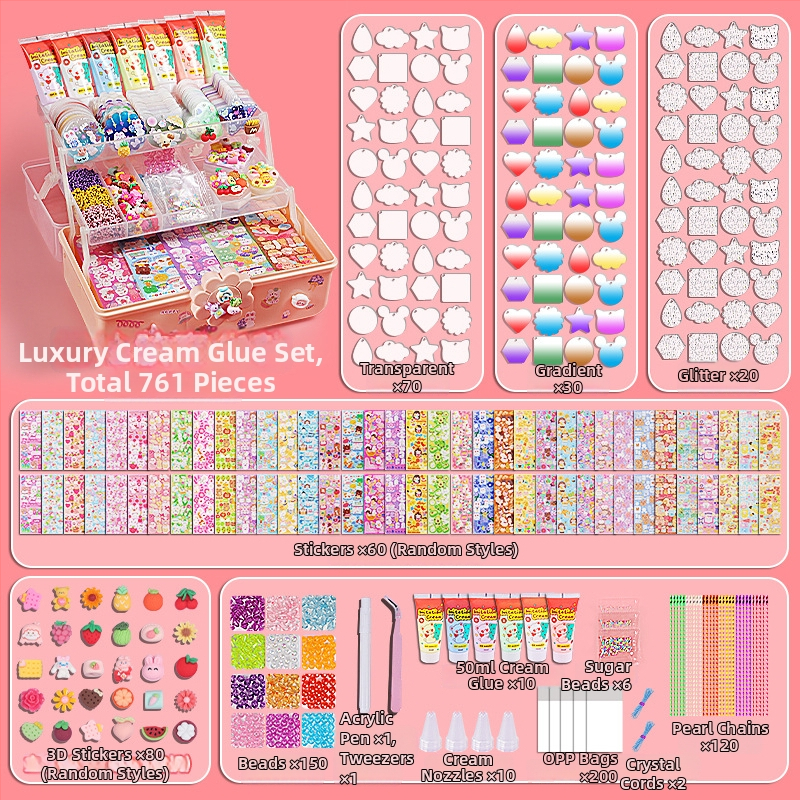 Set de carduri cu gel-crem, cu autocolante, suport pentru carduri și cutie de depozitare – papetărie DIY lucrată manual pentru fete