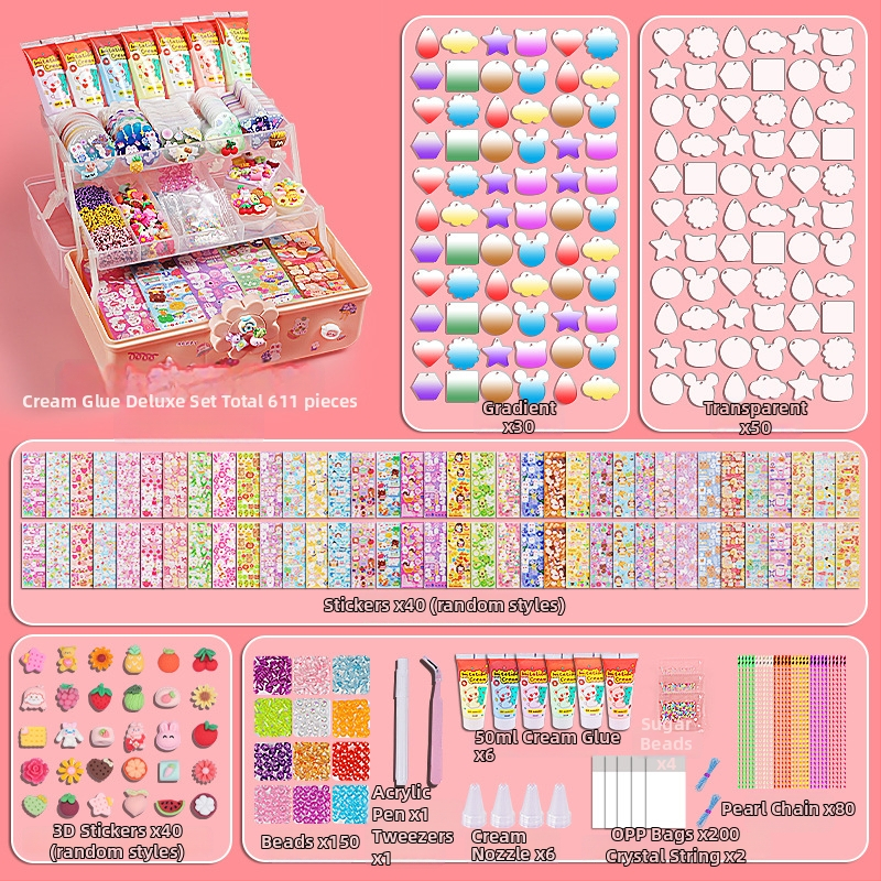 Set de carduri cu gel-crem, cu autocolante, suport pentru carduri și cutie de depozitare – papetărie DIY lucrată manual pentru fete