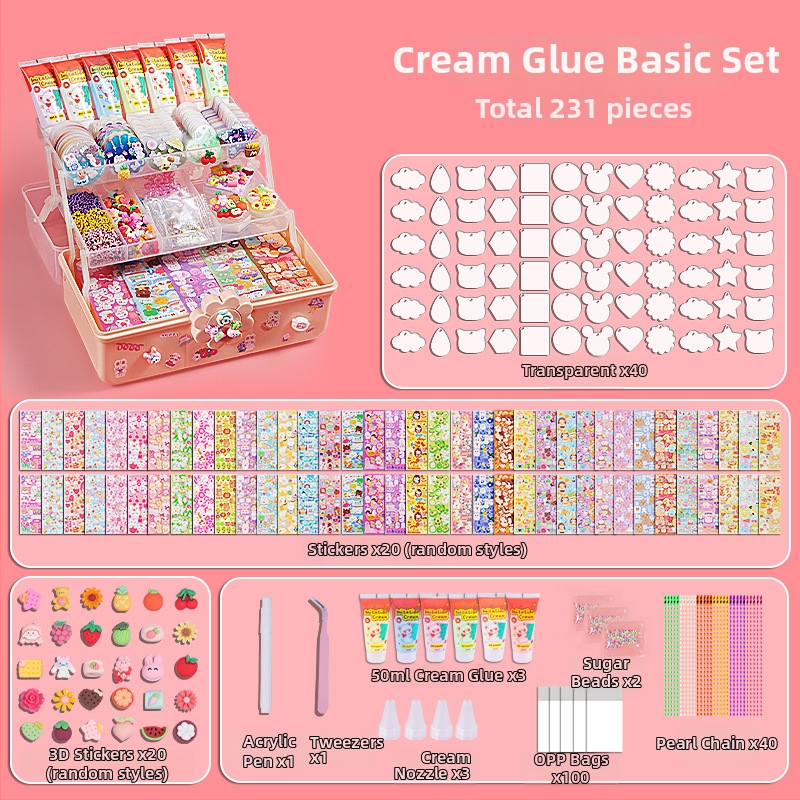 Set de carduri cu gel-crem, cu autocolante, suport pentru carduri și cutie de depozitare – papetărie DIY lucrată manual pentru fete