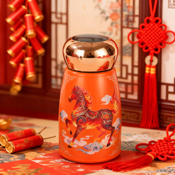 Pahar inteligent cu afișaj de temperatură, în formă de ciupercă, stil chinezesc, compact și portabil, termos izolat din oțel inoxidabil 304