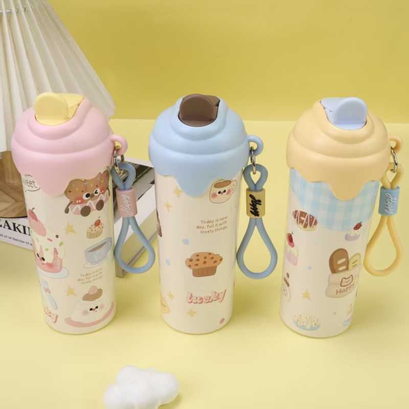 Cupa termoizolantă cu design cu înghețată, cu pai, din oțel inoxidabil 316, portabilă cu șnur de purtare, capacitate mare