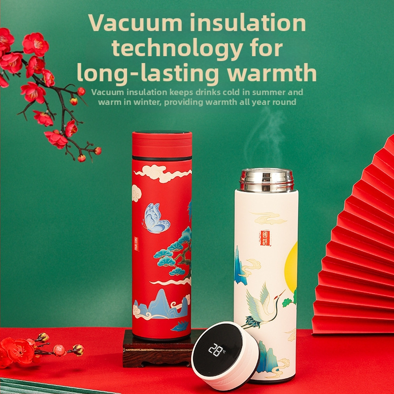 Termos cu afișaj inteligent al temperaturii, interior din oțel inoxidabil 304, exterior din 201, izolație vid, infuzor de ceai, cadou personalizat