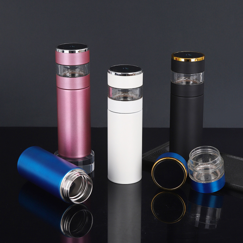 Termos din oțel inoxidabil 316 cu afișaj inteligent al temperaturii, separare ceai-apă, corp drept, cadou de afaceri pentru bărbați