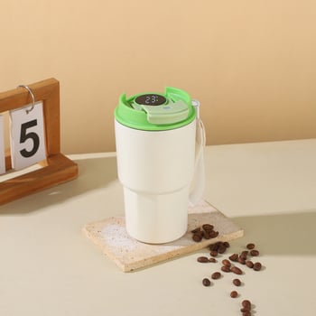 Ceașcă de cafea cu afișaj inteligent al temperaturii, mâner cu șnur, portabilă pentru exterior, izolație vid din oțel inoxidabil 316