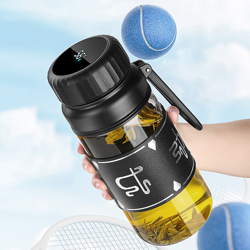 ceașcă de ceai din sticlă borosilicată cu capac și infuzor, măsurare a temperaturii, rezistentă la căldură, portabilă pentru exterior