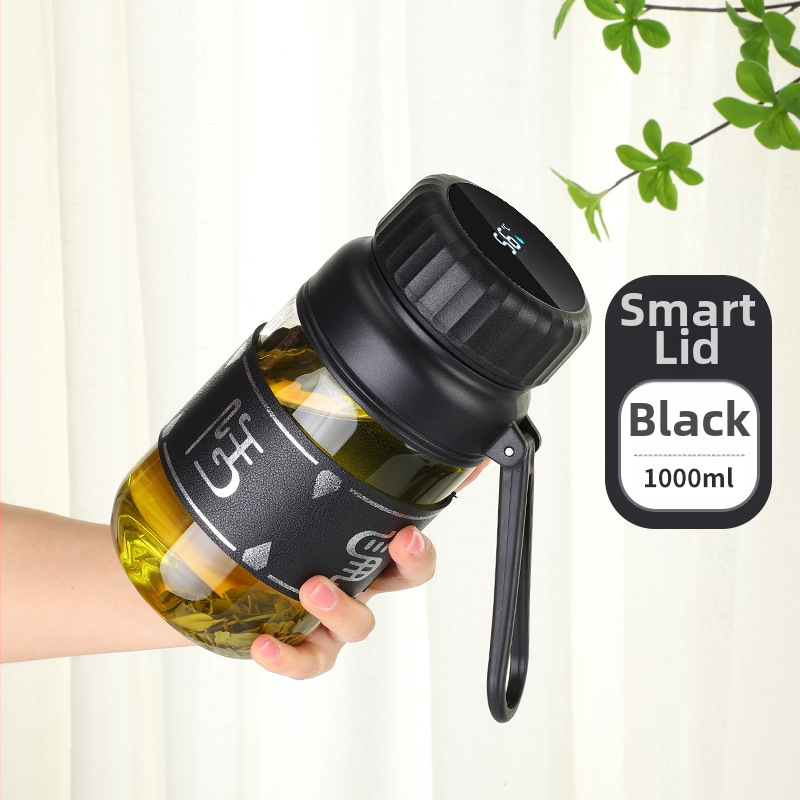 ceașcă de ceai din sticlă borosilicată cu capac și infuzor, măsurare a temperaturii, rezistentă la căldură, portabilă pentru exterior