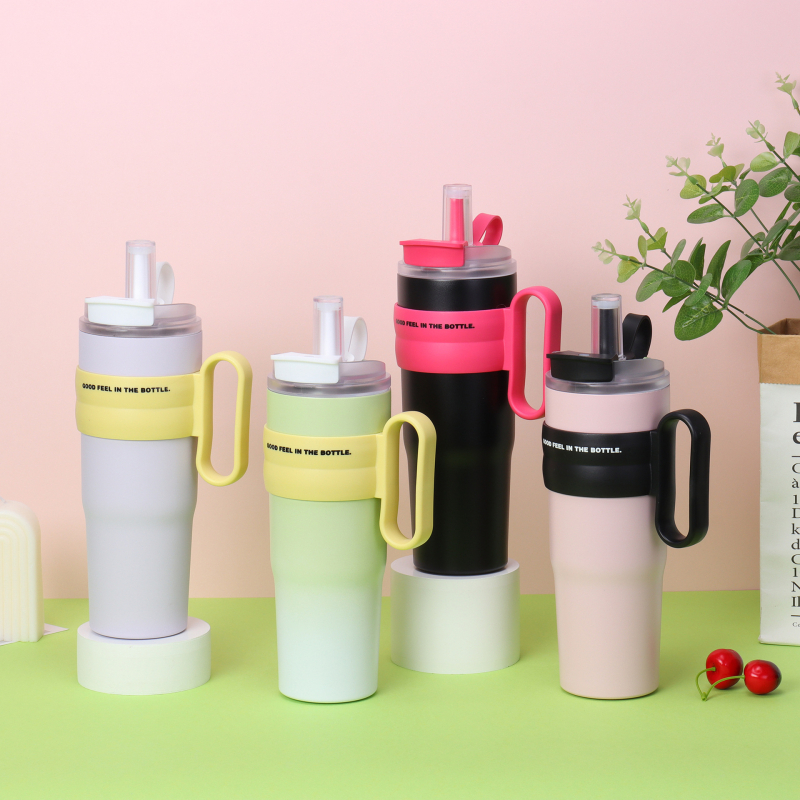Cană termoizolantă din oțel inoxidabil 304, cu mâner, pentru mașină, cu pai — capacitate 40oz, interior 304, exterior 201