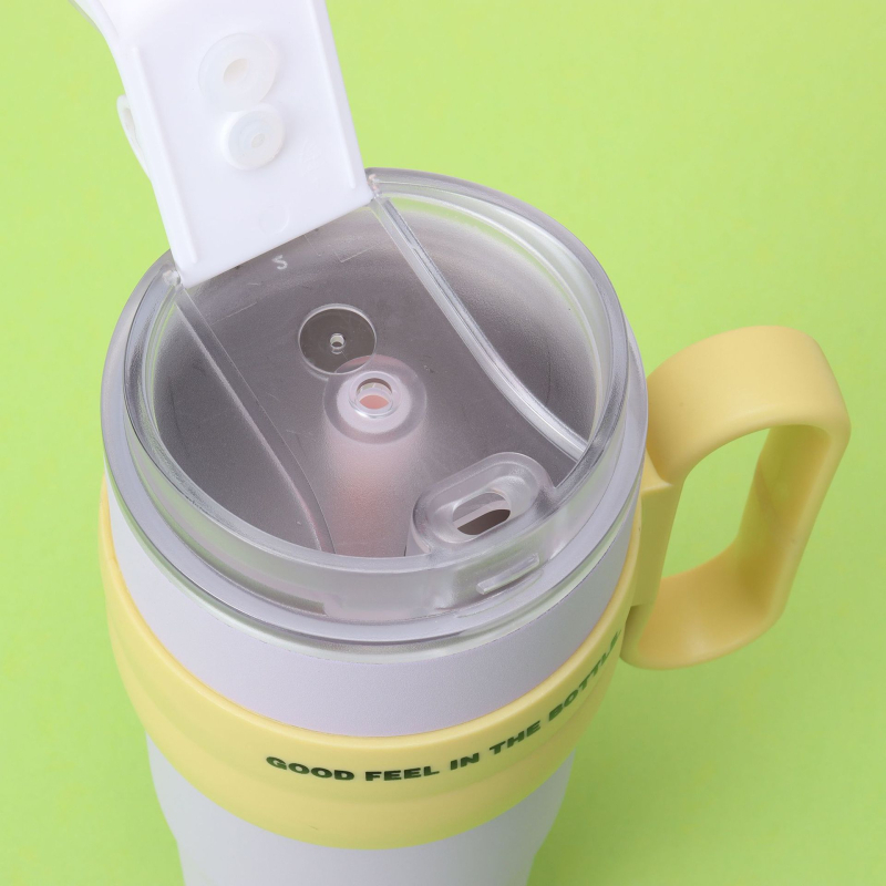 Cană termoizolantă din oțel inoxidabil 304, cu mâner, pentru mașină, cu pai — capacitate 40oz, interior 304, exterior 201