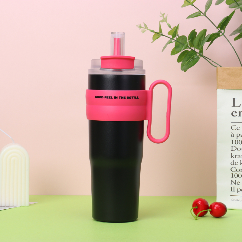 Cană termoizolantă din oțel inoxidabil 304, cu mâner, pentru mașină, cu pai — capacitate 40oz, interior 304, exterior 201