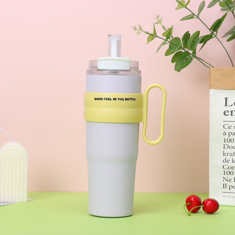 Cană termoizolantă din oțel inoxidabil 304, cu mâner, pentru mașină, cu pai — capacitate 40oz, interior 304, exterior 201