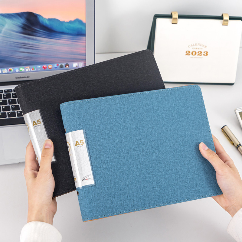 Binder din piele A5, orizontal, cu 6 inele, dosar pentru documente, organizator de date