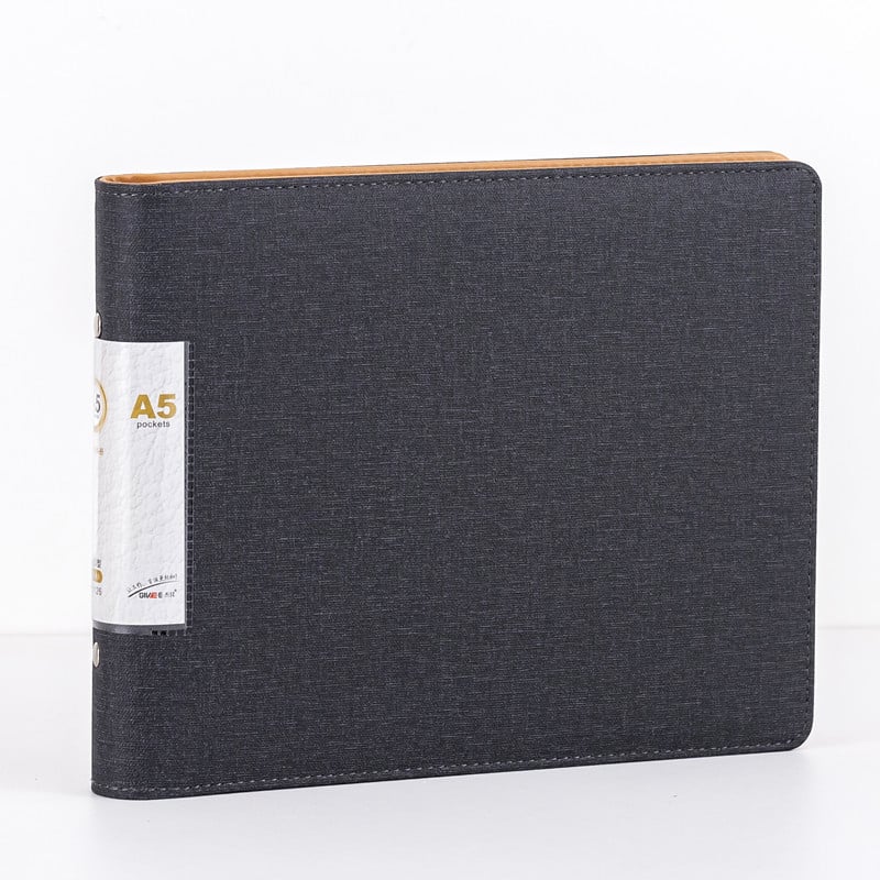 Binder din piele A5, orizontal, cu 6 inele, dosar pentru documente, organizator de date