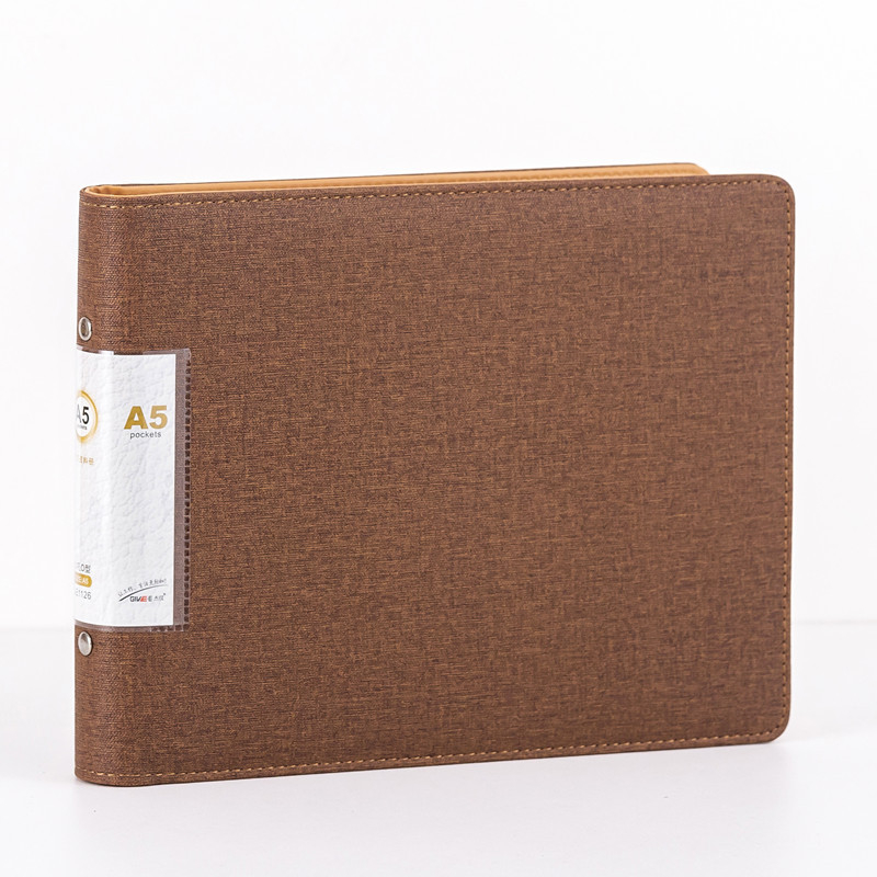 Binder din piele A5, orizontal, cu 6 inele, dosar pentru documente, organizator de date