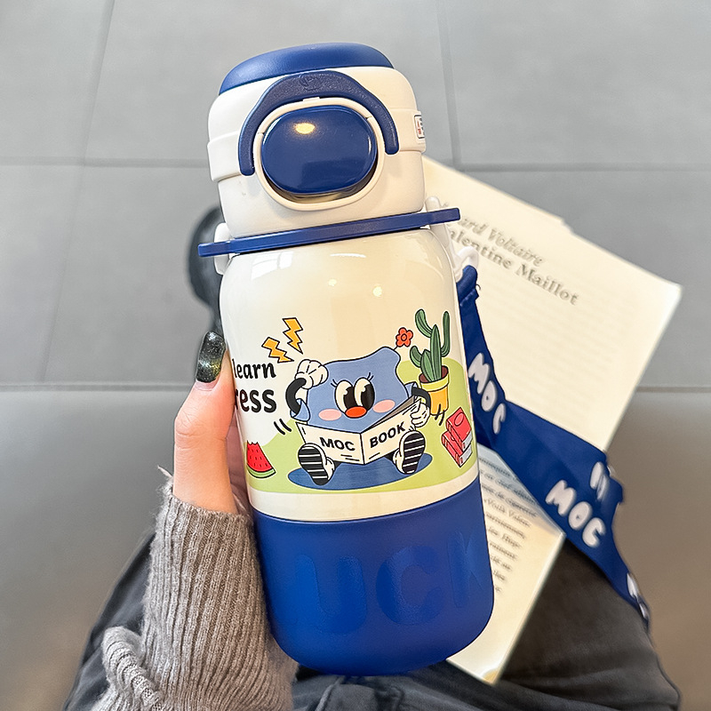 Cană termică pentru copii cu afișaj de temperatură, pentru fetițe în grădiniță, cu pai, design desen animat