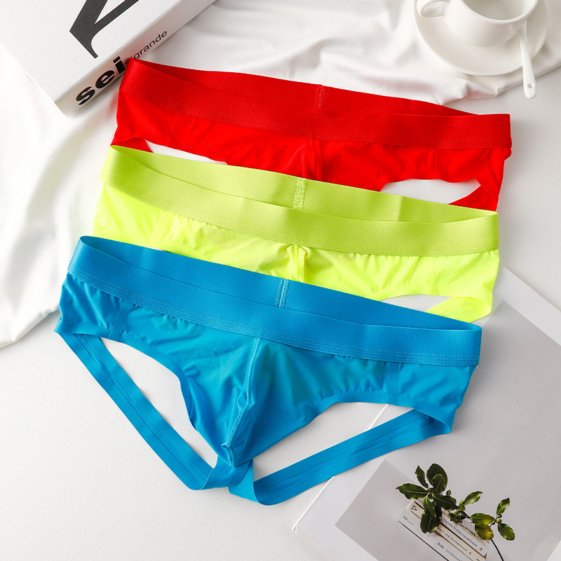 Muški seksi bezšivne tanga s niskim pojasom, prozračni ledeni svilenkasti materijal, dvostruki dizajn tangi
