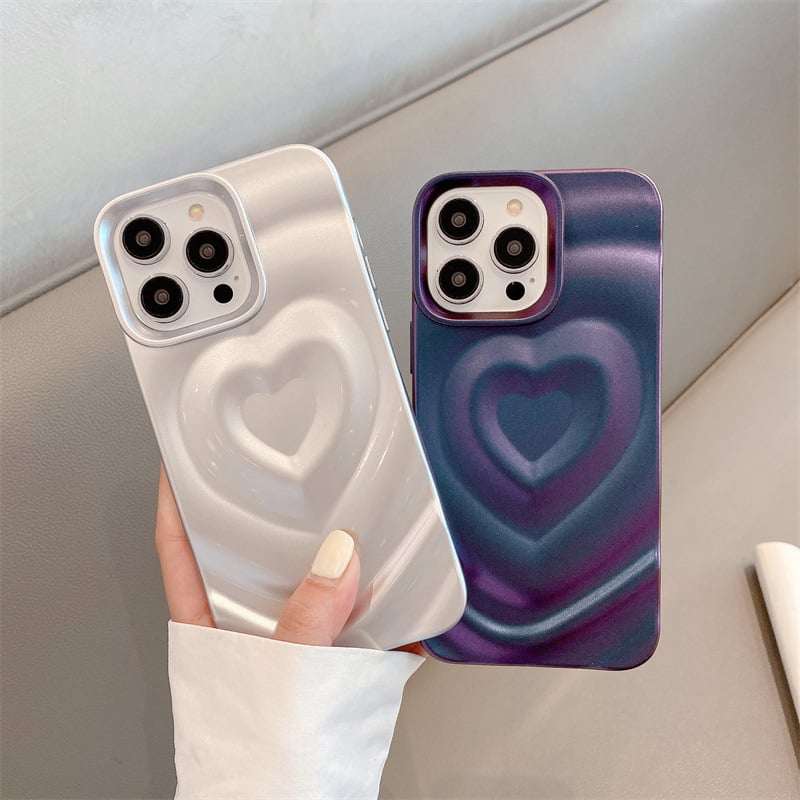 TPU maska za iPhone 15 Pro Max sa srcem, 3D valovitim uzorkom i šljokicama