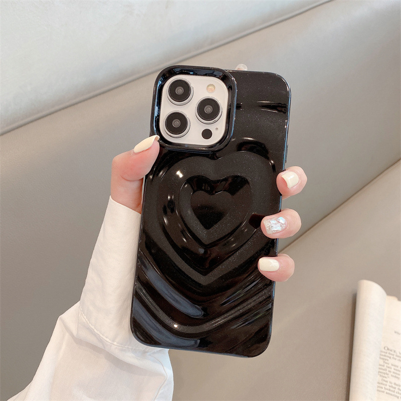 TPU maska za iPhone 15 Pro Max sa srcem, 3D valovitim uzorkom i šljokicama