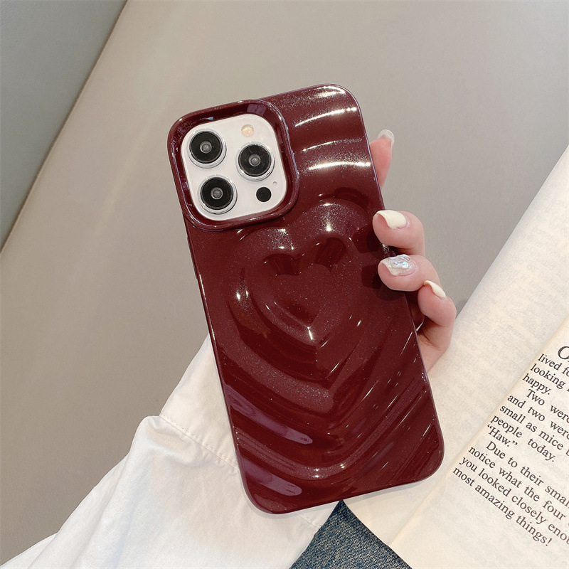 TPU maska za iPhone 15 Pro Max sa srcem, 3D valovitim uzorkom i šljokicama