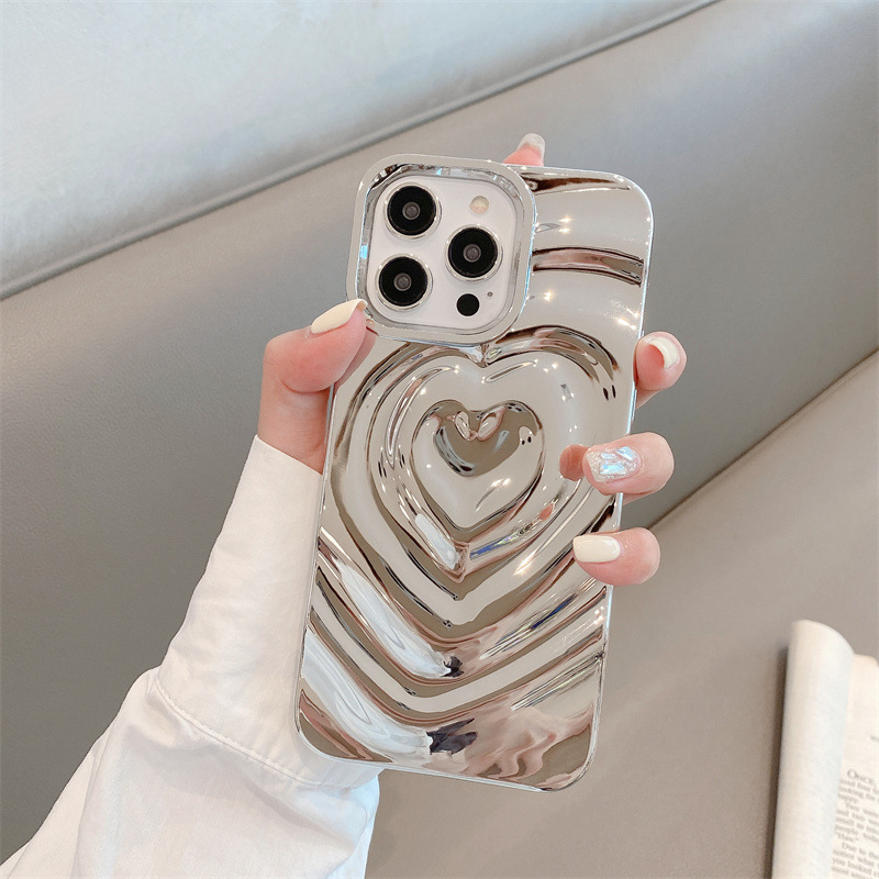 TPU maska za iPhone 15 Pro Max sa srcem, 3D valovitim uzorkom i šljokicama