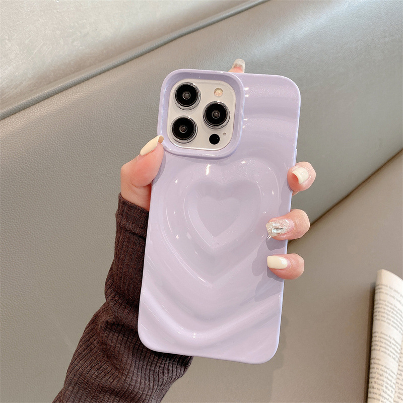 TPU maska za iPhone 15 Pro Max sa srcem, 3D valovitim uzorkom i šljokicama