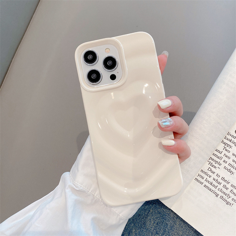 TPU maska za iPhone 15 Pro Max sa srcem, 3D valovitim uzorkom i šljokicama
