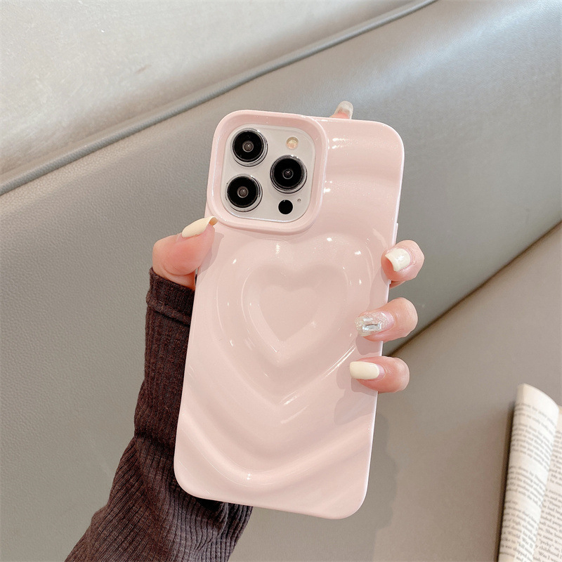 TPU maska za iPhone 15 Pro Max sa srcem, 3D valovitim uzorkom i šljokicama
