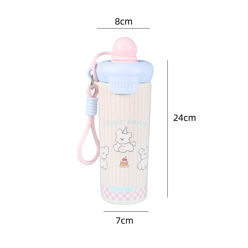 Cana termos portabilă cu izolație vid, 650 ml, exterior din oțel inoxidabil 316, interior din 304, cu pai