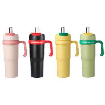 Cana termo din oțel inoxidabil 304, cu mâner și pai, pentru mașină, portabilă, cu pereți dubli vacuum