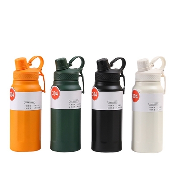 Termos din oțel inoxidabil 304, izolație, design modern minimalist, capacitate mare, pentru exterior, portabil, cu mâner și pai, bidon sport