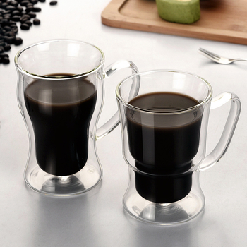 Cană de cafea din sticlă cu pereți dubli termoizolați, cu mâner, ideală pentru latte și cafea americană